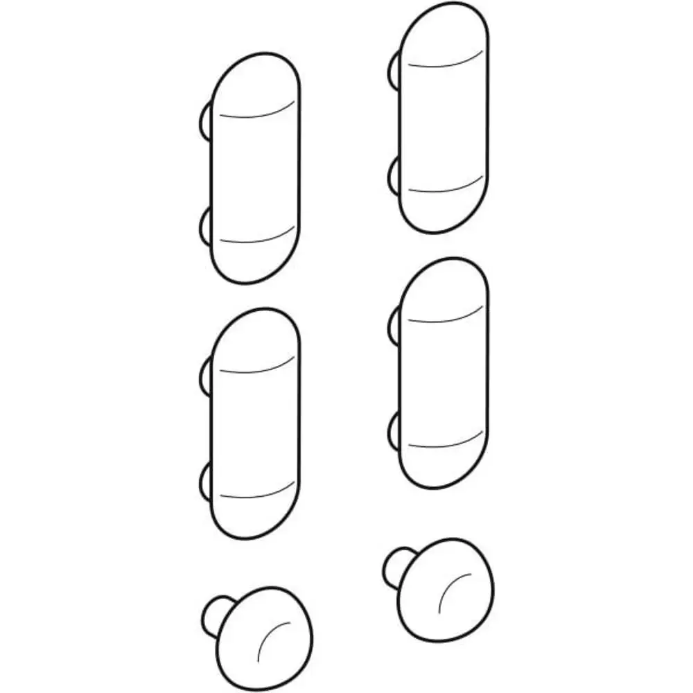 Set bestehend aus mehreren Pufferteilen für den WC-Deckel, geeignet für Geberit-Systeme. Auf dem Bild sind verschiedene Pufferformen in einer skizzenhaften Darstellung zu sehen.