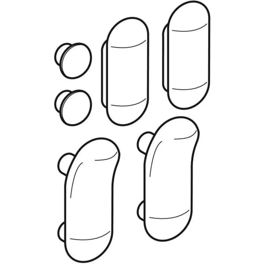 Puffer Set von Geberit für WC-Deckel mit zwei ovoiden Puffern und zwei runden Elementen, zur Befestigung und Stabilisierung.