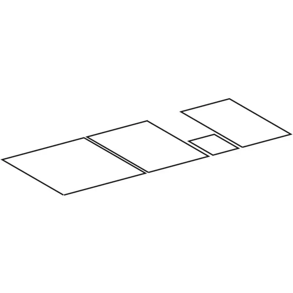 Geberit Antirutschmatten in verschiedenen Größen, angeordnet in einer gestreckten Formation, auf weißem Hintergrund.