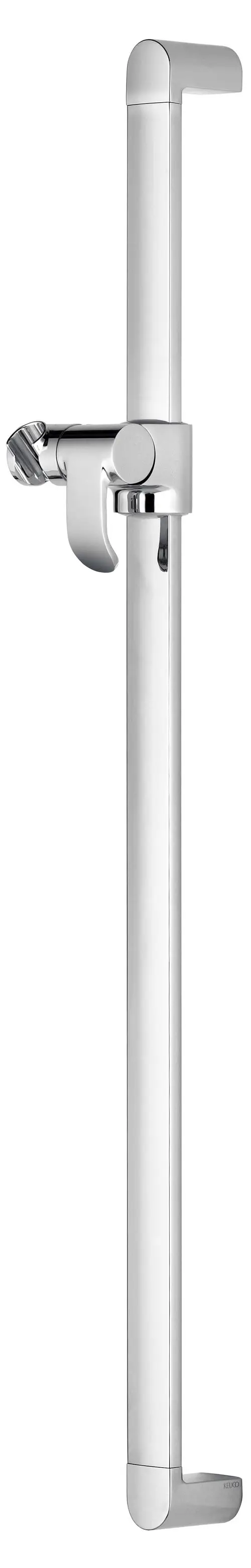 Brausestange von Keuco in verchromtem Finish, ausgestattet mit einem Brauseschieber. Das Produkt hat eine schlanke, gerade Form für die Montage in Duschbereichen.