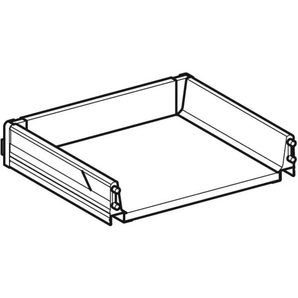 Schublade aus Kunststoff, geeignet für einen Geberit iCon Seitenschrank. Offene Bauweise, seitliche Führungen erkennbar.