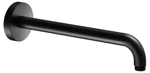 Schwarzer Wandanschluss für Dusche von Keuco, mit schlankem, geradem Arm und gewinkeltem Ende zur Befestigung. Designed für die Anbringung an Wänden.