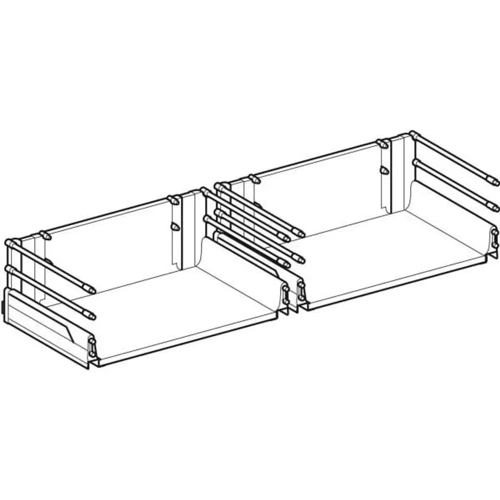 Geberit Schublade in schematischer Darstellung, bestehend aus zwei nebeneinander liegenden Fächern mit seitlichen Halterungen.