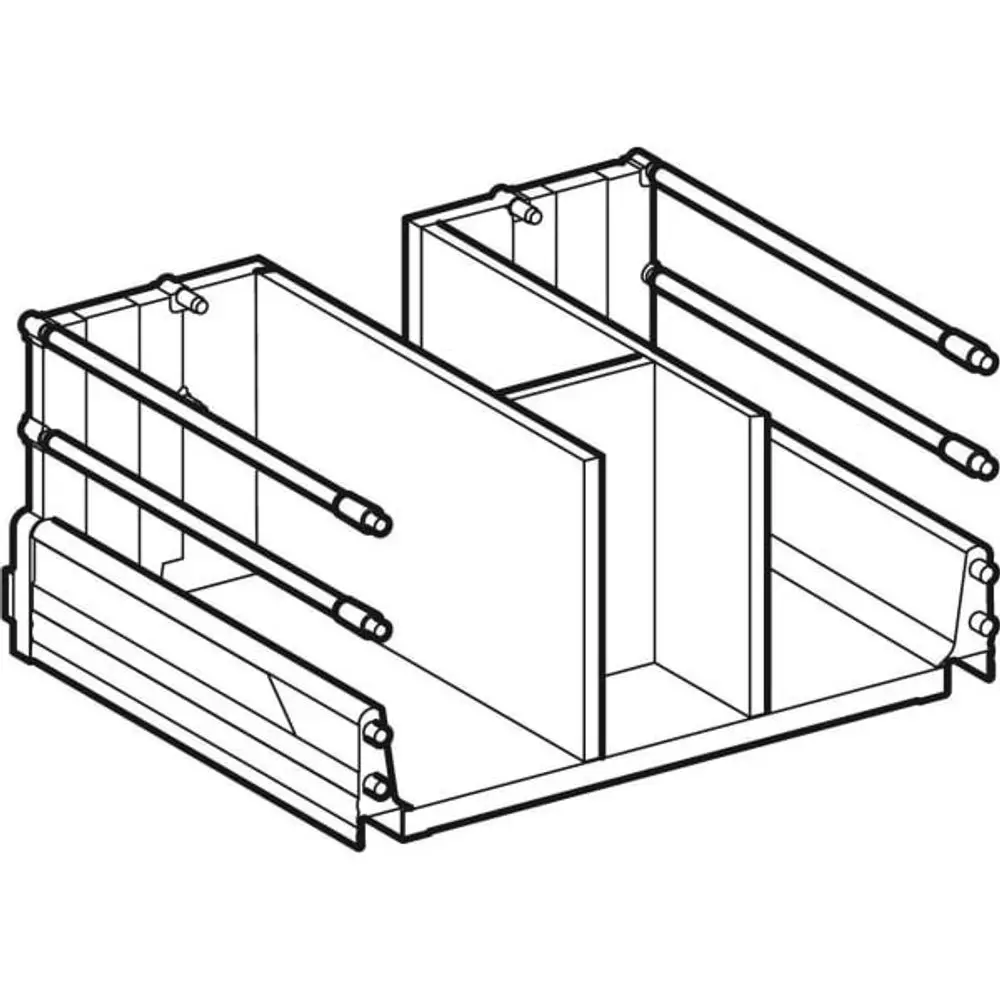 Geberit Schublade mit zwei Trennwänden und seitlichen Führungsschienen, zum Einbau in eine Wand- oder Teilschranklösung.