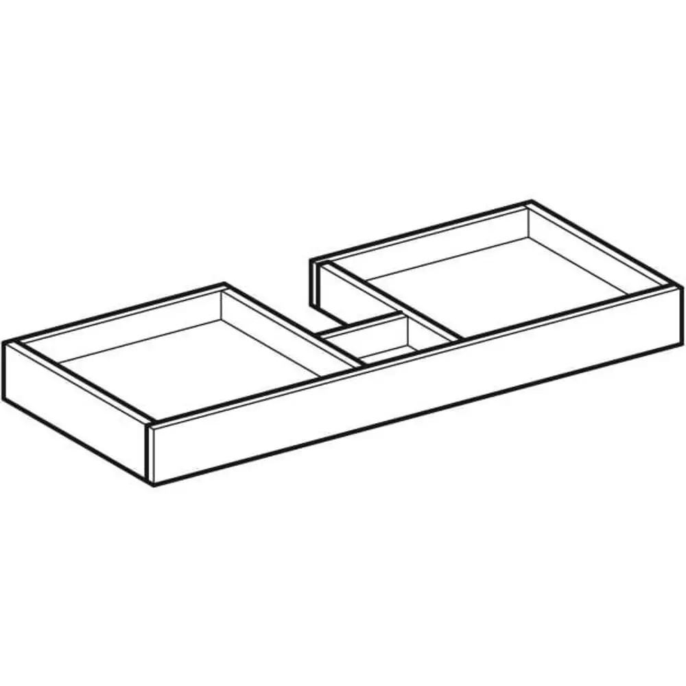 Innenschublade von Geberit, rechteckige Form mit zwei Fächern, geeignet für eine Möbelmontage, in einem schlichten Design.
