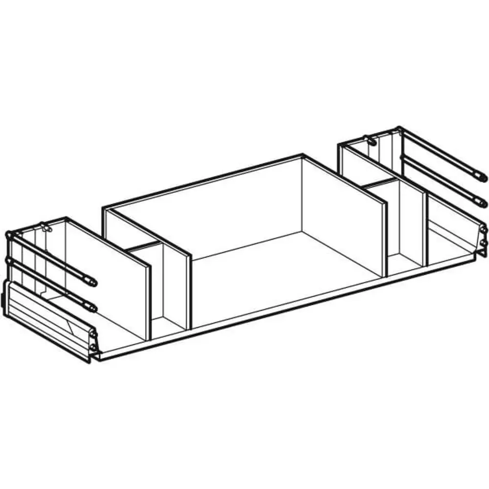 Schublade mit mehreren Fächern und seitlichen Griffen von Geberit, geeignet zum Einbau in eine WTU. Klare Linien und funktionales Design.