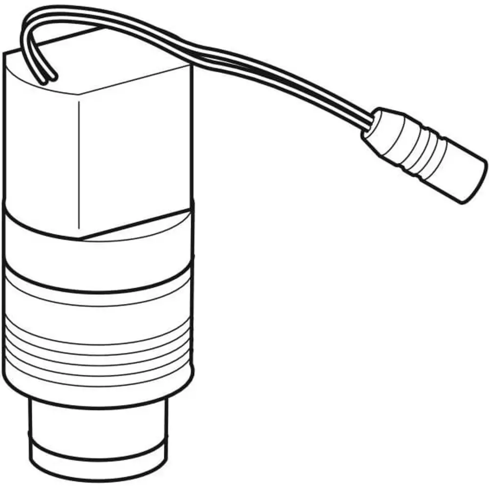 Magnetventil mit Anschlussleitung, geeignet für Waschtischarmaturen, hergestellt von Geberit. Das Produkt hat eine zylindrische Form und ist elektrisch betrieben.
