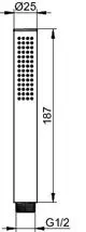 Glänzende Handbrause von Keuco mit einem feinen Wasserstrahlmuster. Ausführung im schlanken Design mit vertikalen Löchern. Anschlussgröße G1/2.