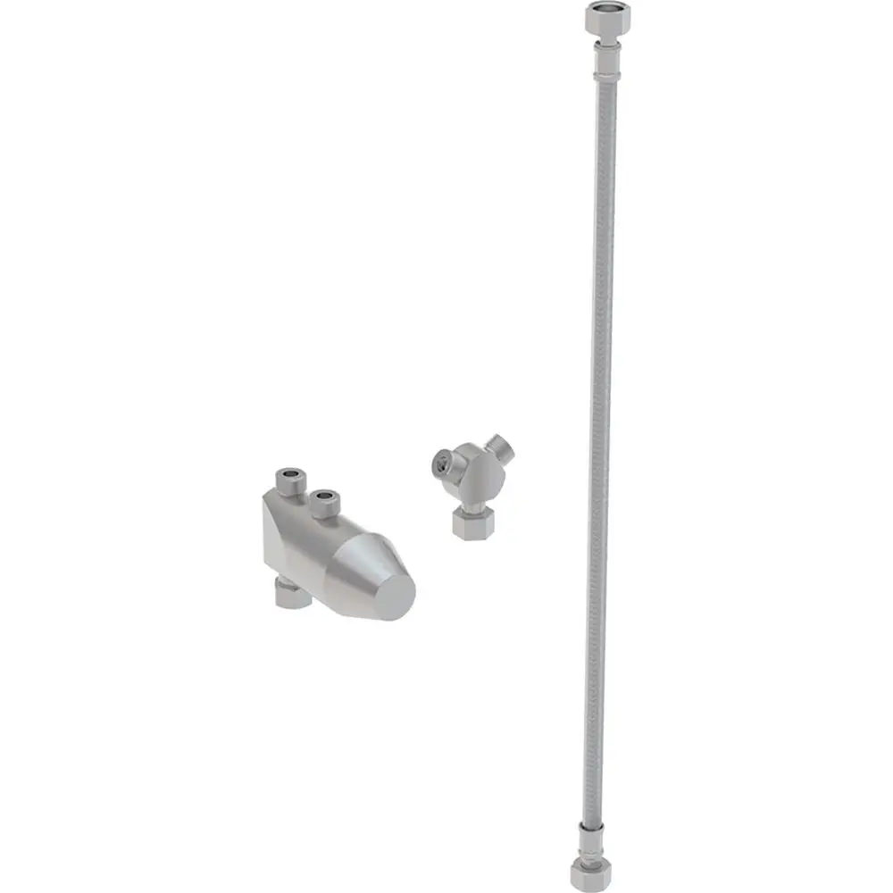 Geberit Minithermostat für Waschtischarmatur, bestehend aus einem flexiblen Anschluss und zwei unterschiedlichen Verbindungselementen.