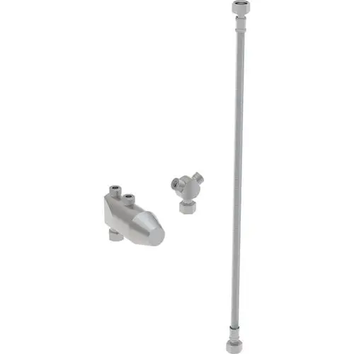 Geberit Minithermostat für Waschtischarmatur, bestehend aus einem flexiblen Anschluss und zwei unterschiedlichen Verbindungselementen.