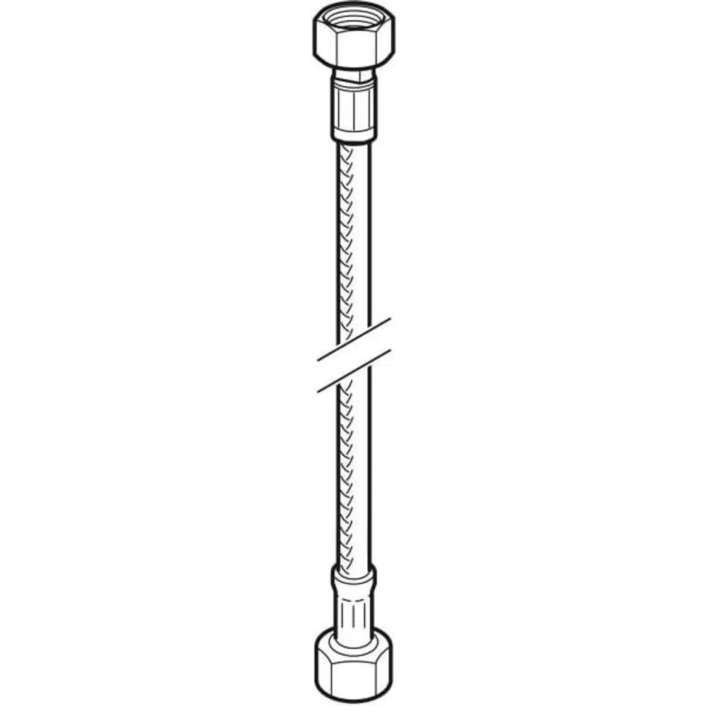 Geberit Panzerschlauch mit zwei aufgeschraubten Verbindungen, dient der Anbindung an Thermostate oder ähnliche Systeme in Heizungsinstallationen.