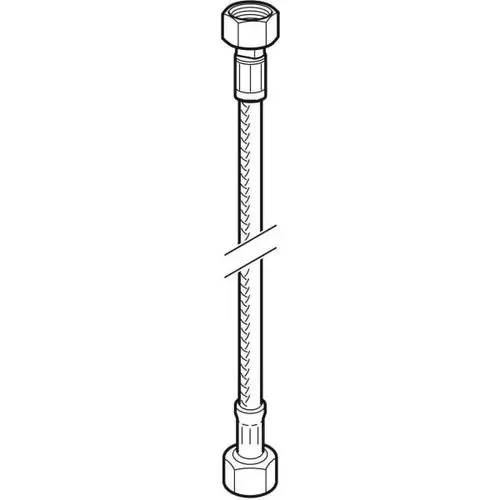 Geberit Panzerschlauch mit zwei aufgeschraubten Verbindungen, dient der Anbindung an Thermostate oder ähnliche Systeme in Heizungsinstallationen.