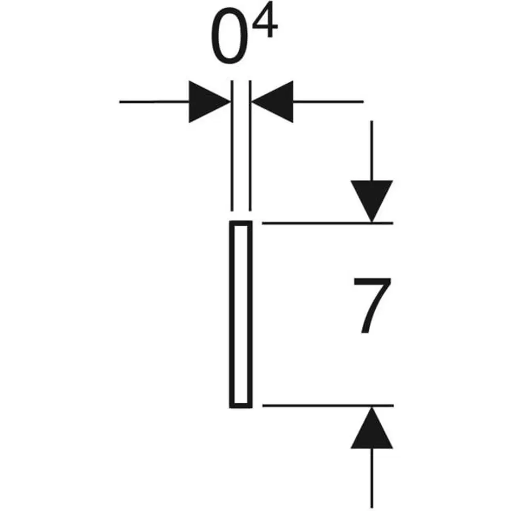 Geberit Dämmstreifen mit klarer Darstellung von Maßen und einer mittleren länglichen Form. Die Illustration zeigt die strukturelle Anordnung und die Bezugspunkte für die Anwendung.