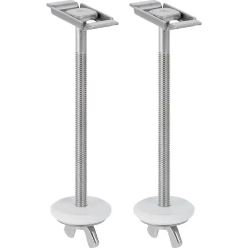 Befestigungsset von Geberit mit zwei Schrauben und Unterlegscheiben, geeignet zur Montage von Dusch-WC-Systemen. Metallteile mit Kunststoffbasis zur Stabilisierung.