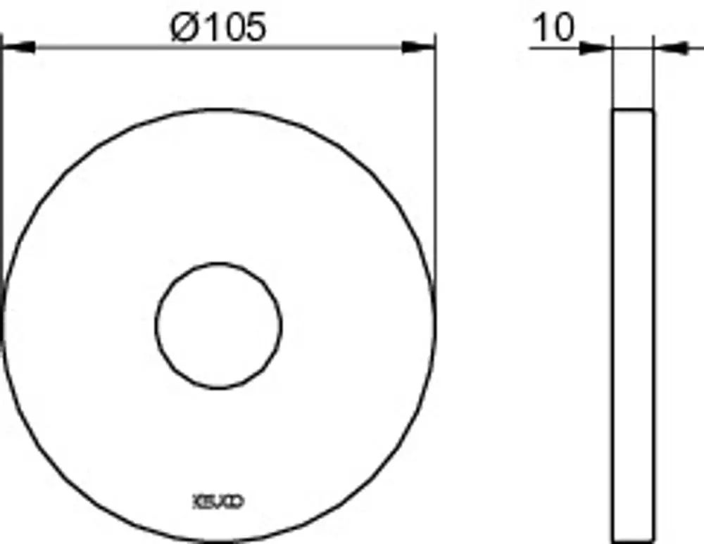Runde Wandrosette von Keuco mit zentralem Loch und flacher Form, abgebildet von vorne und seitlich, mit klaren Linien und ohne dekorative Elemente.