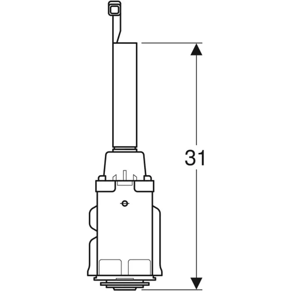 Spülventil von Geberit für AP-Spülkasten, abgebildet in Seitenansicht mit klarer Darstellung der Form und des Anschlusses.