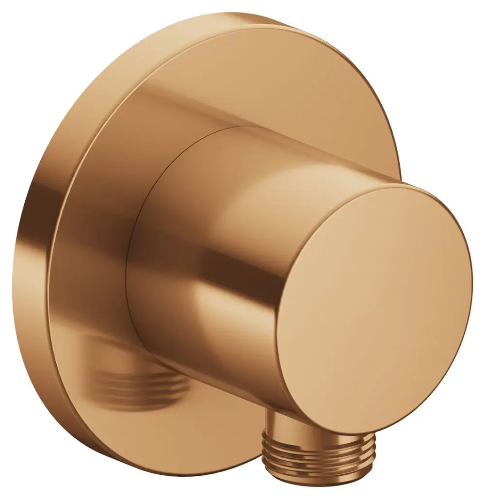 Keuco Schlauchanschluss in rundem Design, gefertigt aus gebürstetem Bronze. Geeignet für DN15-Verbindungen.