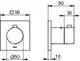 Keuco-Wandthermostat in quadratischer Form mit einem runden Bedienelement. Die Abmessungen und Details sind im technischen Zeichnungsformat dargestellt.
