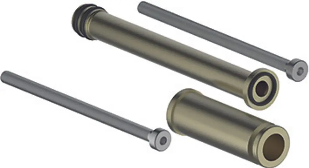 Kombination aus zwei Metallrohren und zwei Schrauben, erkennbar an ihrer Funktionalität für Installationen. Produkt von Keuco, geeignet für die Erweiterung von Thermostaten.