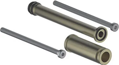 Kombination aus zwei Metallrohren und zwei Schrauben, erkennbar an ihrer Funktionalität für Installationen. Produkt von Keuco, geeignet für die Erweiterung von Thermostaten.