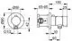 Technisches Diagramm eines Thermostat-Körpers von Keuco, mit Maßangaben und Anschlussmöglichkeiten für Schläuche, in runder Form.