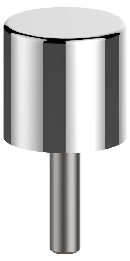 Verchromte Temperaturbegrenzung von Keuco, zylindrische Form mit glattem Oberflächenfinish und mit einem länglichen Anschluss.