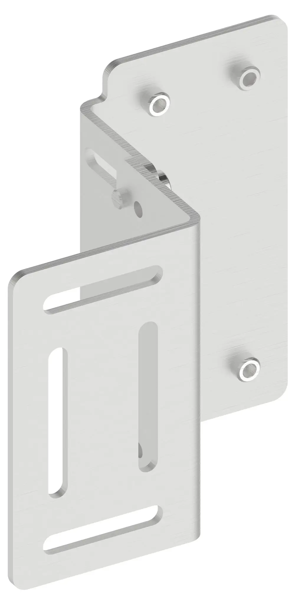 Befestigungswinkel aus Metall, geeignet für die Montage von Keuco IXMO Produkten. Das Set beinhaltet zwei Winkel mit durchgehenden Bohrungen und Schlitzöffnungen für flexible Anbringung.