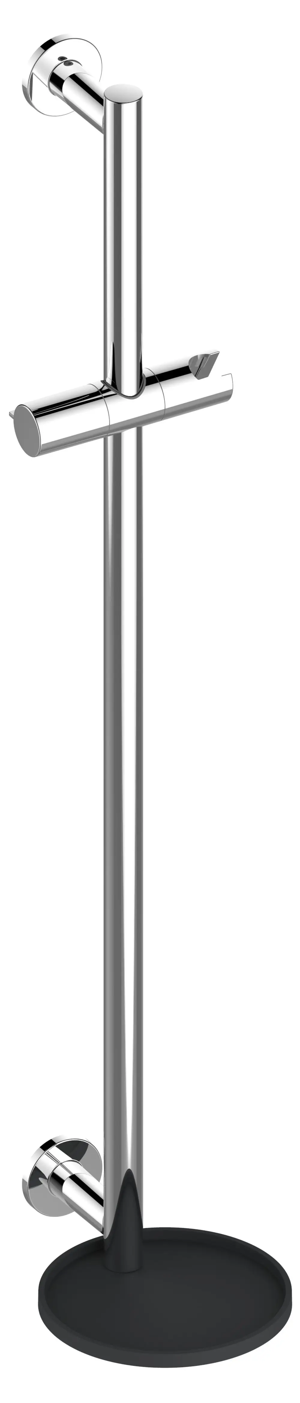 Schwarze Ablage von Keuco für eine Brausestange, mit runder Basis und zwei Aufhängemöglichkeiten, aus stabilem Material gefertigt.