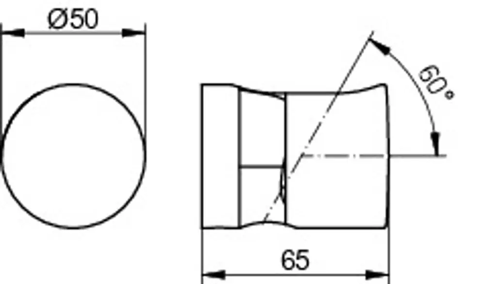 Verchromter Wandbrausehalter von Keuco, mit einer runden Halterung und einem seitlichen Ausschnitt. Die Zeichnung zeigt Maßangaben und eine 60°-Neigung.