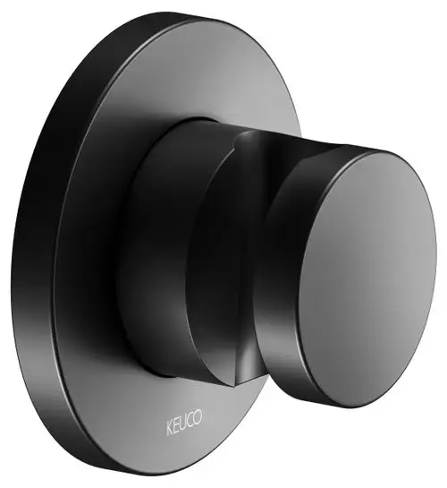 Wandbrausehalter in mattem Schwarz von Keuco, runde Form mit glatter Oberfläche und integrierter Halterung, für die Montage an der Wand geeignet.