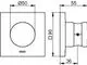 Keuco-Wandbrausehalter in quadratischer Form mit rundem Aufnahmebereich. Oben und seitlich sind Maßangaben in Millimetern sichtbar.