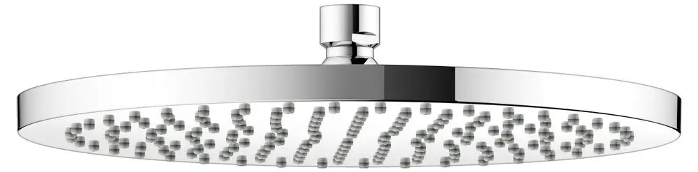 Keuco Kopfbrause mit runder Form, verchromter Oberfläche und gleichmäßig verteilten Düsen zur Wasserausgabe. Ideal für die Installation in modernen Badezimmern.