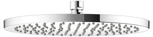 Keuco Kopfbrause mit runder Form, verchromter Oberfläche und gleichmäßig verteilten Düsen zur Wasserausgabe. Ideal für die Installation in modernen Badezimmern.