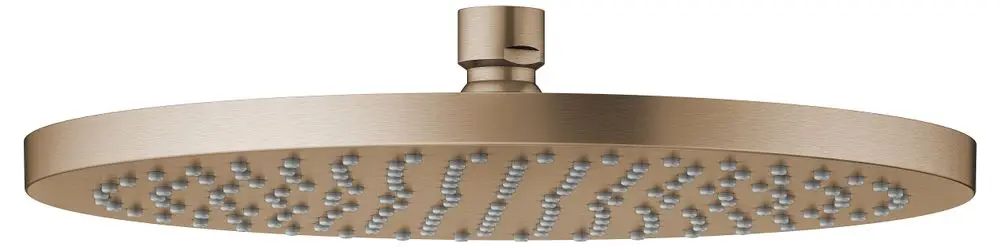 Runde Kopfbrause in mattem Bronze-Finish mit gleichmäßiger Düsenanordnung, Produkt von Keuco, montiert an einem zentralen Anschluss.
