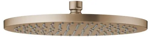 Runde Kopfbrause in mattem Bronze-Finish mit gleichmäßiger Düsenanordnung, Produkt von Keuco, montiert an einem zentralen Anschluss.