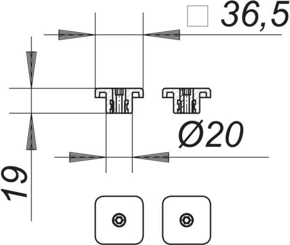 Dallmer Stellschrauben-Set mit zwei verschiedenen Schraubentypen, Maße und Details schematisch dargestellt. Enthält Abmessungen zur Montage und Installation.