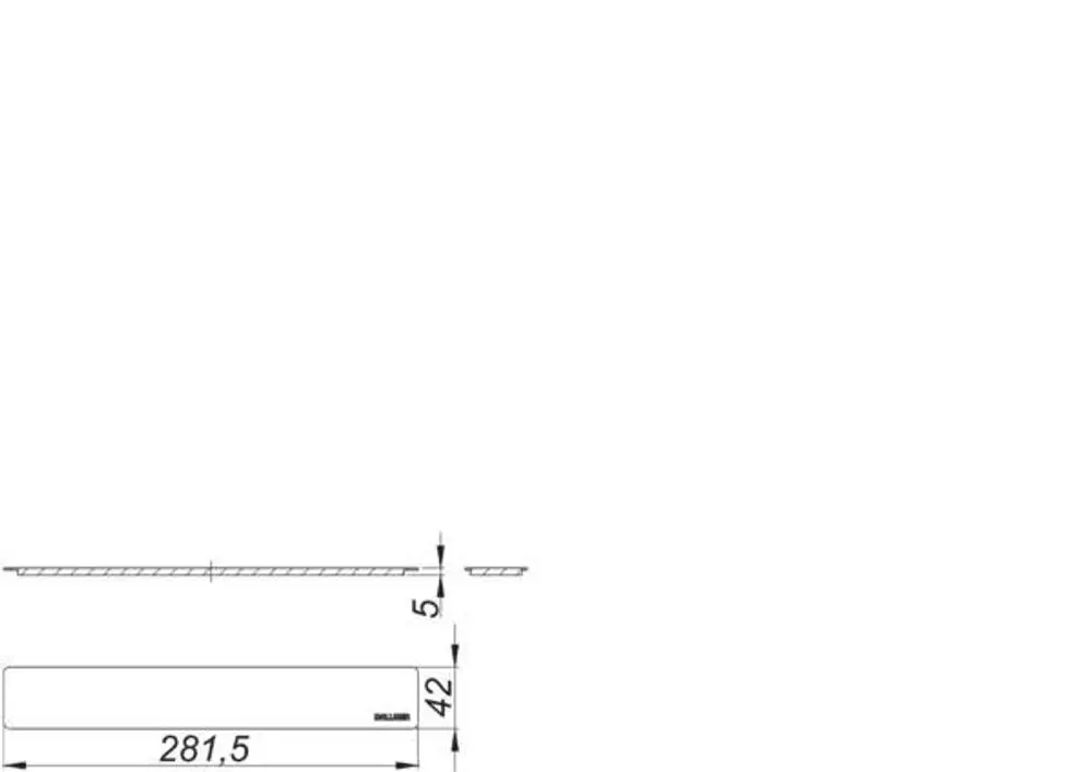 Edelstahlabdeckung von Dallmer mit flacher, rechteckiger Form und einfachen Linien, abgebildet auf einem weißen Hintergrund. Maße und spezifische Details nicht sichtbar.