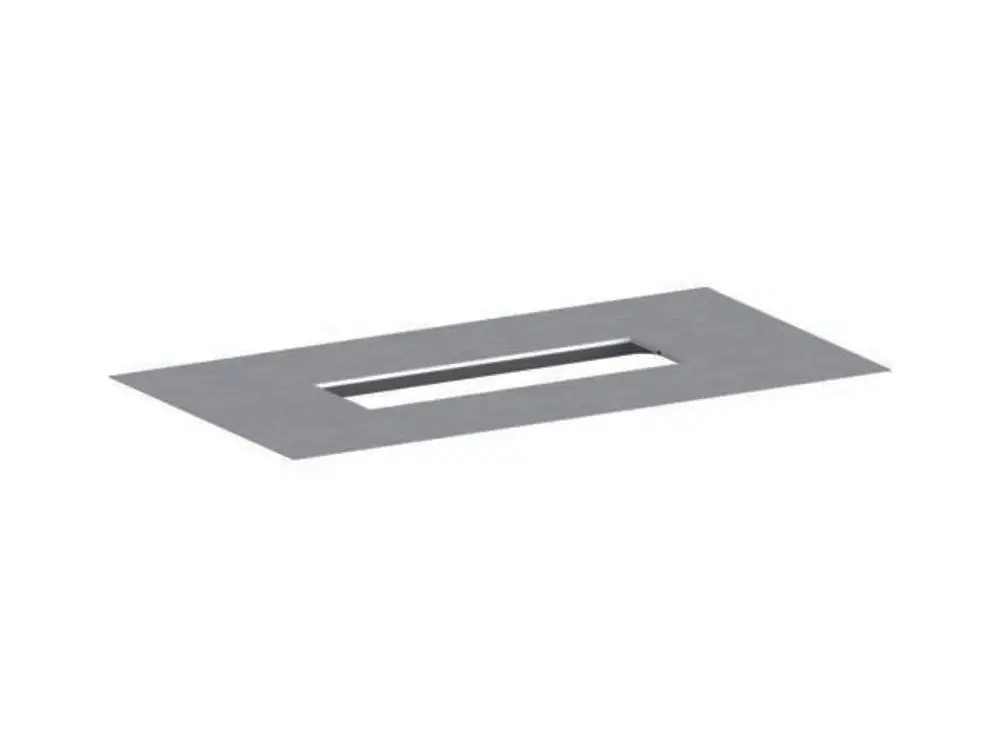 Flache Dichtmanschette aus Metall mit rechteckigem Schlitz. Produkt von Dallmer, geeignet für Abdichtungsanwendungen.