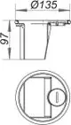 Dallmer Geruchverschlusseinsatz, technische Zeichnung mit seitlicher und oberer Ansicht, Darstellung der Abmessungen und der spezifischen Komponenten.