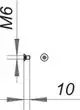 Technische Zeichnung von Dallmer Sicherheitsschrauben mit Darstellung der M6-Gewindebelegung und einer Länge von 10 mm. Enthält schematische Darstellungen der Schraube und der Montage.