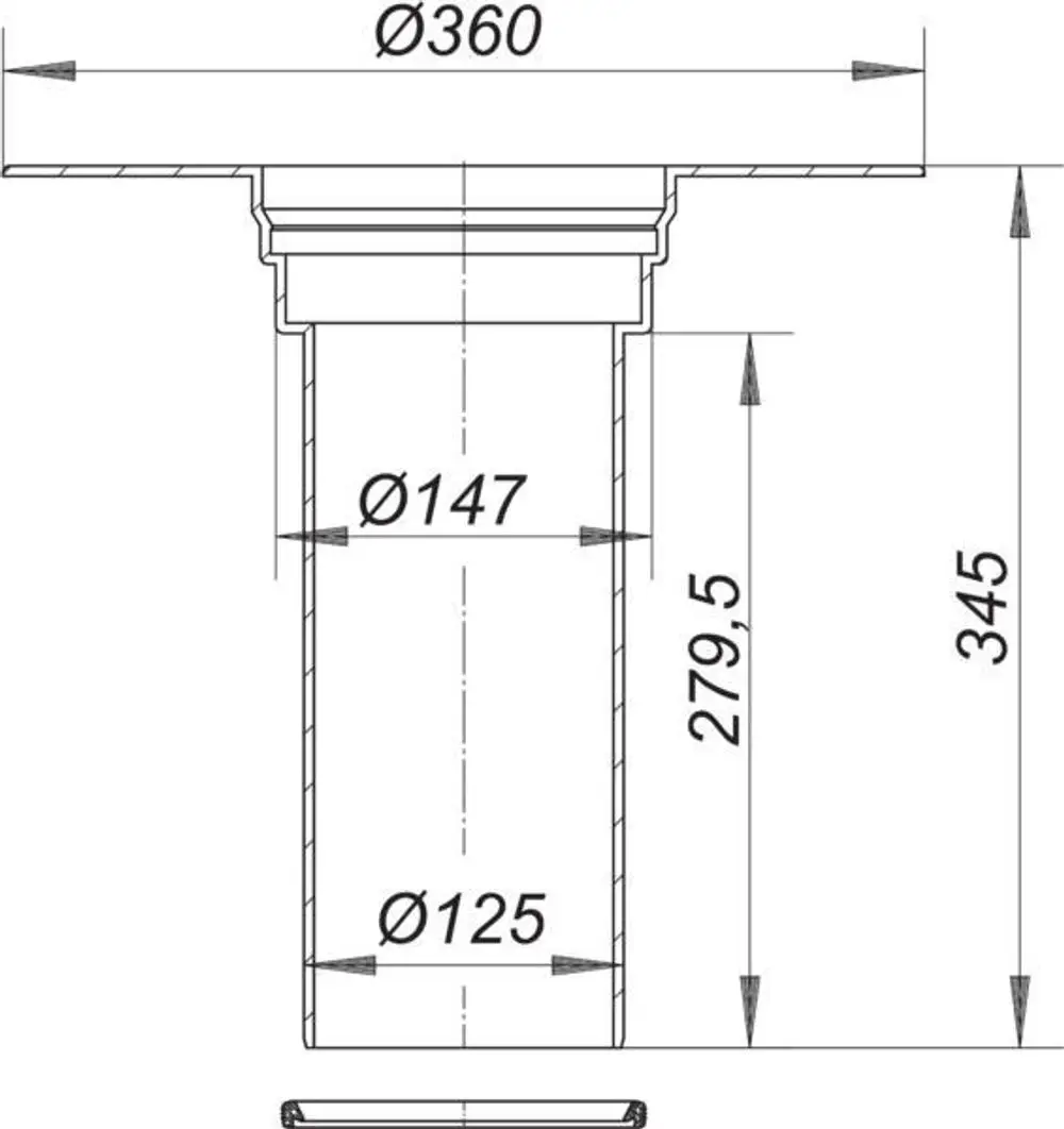 Dallmer Aufstockelement, röhrenförmig mit mehreren Durchmessern und angegebenen Höhen, zur Erweiterung von Installationen im Sanitärbereich.