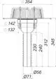 Dallmer Sanierungs-Dachablauf mit einem konischen Design, ausgestattet mit verschiedenen Durchmessern und Höhenangaben, dargestellt in einer technischen Zeichnung.