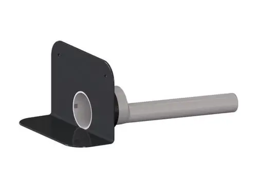 Dallmer-Ablauf mit einer flachen Montageplatte und einem verbundenen Rohr. Das Produkt zeigt eine durchgehende Öffnung und eine einfache, funktionale Konstruktion.