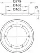 Dallmer Flanschdichtung in schematischer Darstellung. Oben sind Durchmesser und eine Höhe von 13 mm dargestellt, mit drei Löchern im Innenbereich.