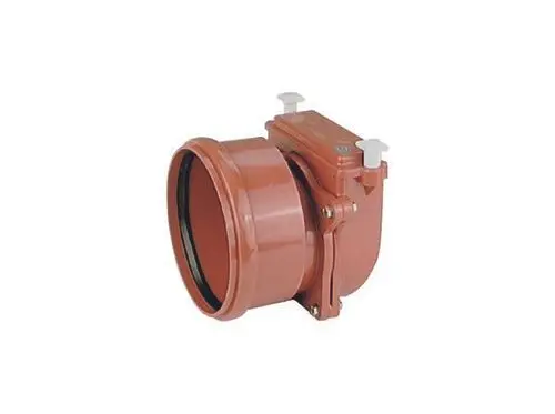 Dallmer Rohrklappe in runder Form mit Anschluss und Schrauben, geeignet für Rohrsysteme. Farbe: Rot. Modularer Aufbau für einfache Montage und Wartung.