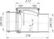 Schematische Darstellung eines Rückstauverschlusses von Dallmer. Sichtbar sind Komponenten wie Abdeckungen, Klappenmechanismus und Anschlüsse. Technische Maße sind abgebildet.