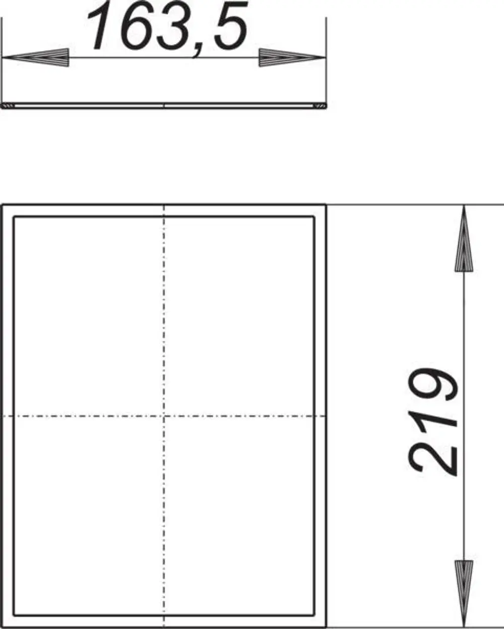 Technische Zeichnung eines Dichtungsdeckels für ein Dallmer Stausafe, mit angegebenen Maßen von 163,5 mm und 219 mm, skizziert in einer klaren, geraden Darstellung.