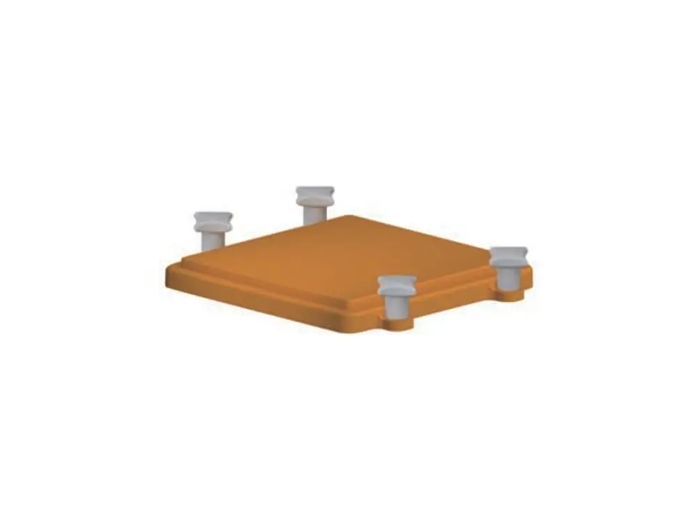 Gehäusedeckel von Dallmer in Orange mit vier grauen Schrauben, geeignet für den Einsatz in Ablaufsystemen.