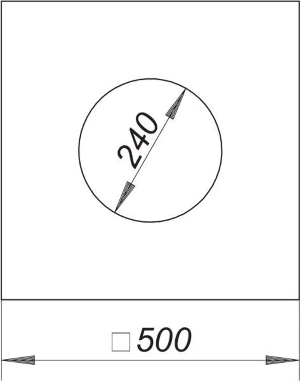 Dallmer Glasgewebematte in kreisförmiger Form, mit einem Durchmesser von 240 mm, platziert auf einer quadratischen Fläche von 500 mm x 500 mm.