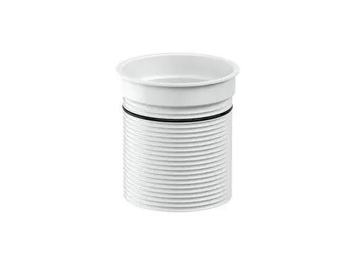 Weißer, zylindrischer Aufsatz mit gerillter Oberfläche und schwarzem Rand. Produktelement von Dallmer, geeignet für Sanitäranwendungen.